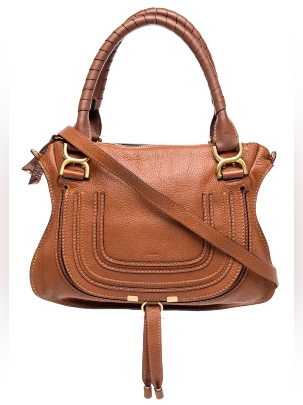 Chloe Marcie Top Handle Brown Leather Medium Purse Bag Gold Hardware & Strap - Picture 3 of 7